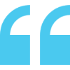 A large blue quotation mark symbol on a white background.
